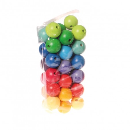 36 perles large en bois colorées